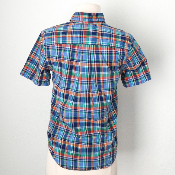 Ralph Lauren Blue Green Orange Plaid Short Sleeve Button Down Shirt- Child Boy - Picture 2 of 6